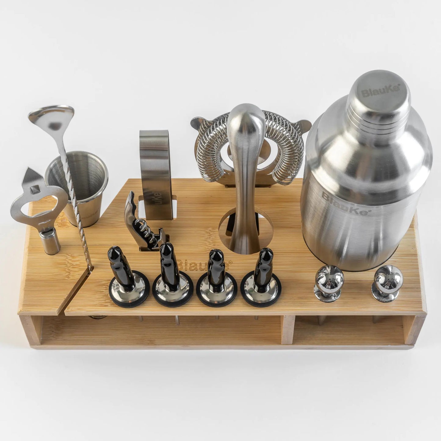 Stainless Steel Cocktail Shaker Set with Stand - 17-Piece Mixology Bartender Kit, Bar Set - 25oz Martini Shaker, Jigger, Strainer, Muddler, Mixing Spoon