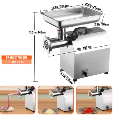 Electric Meat Grinder Food Processors Sausage Maker Filler Mincer Stuffer Stainless Steel with 2 Blades for Home Kitchen